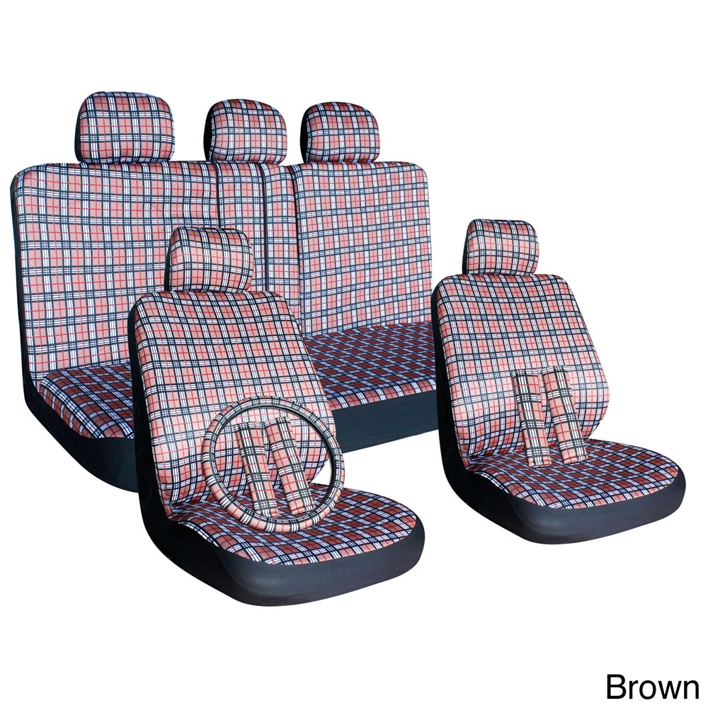 Oxgord Exquisite Plaid Checkered 17 piece Seat Covers Set