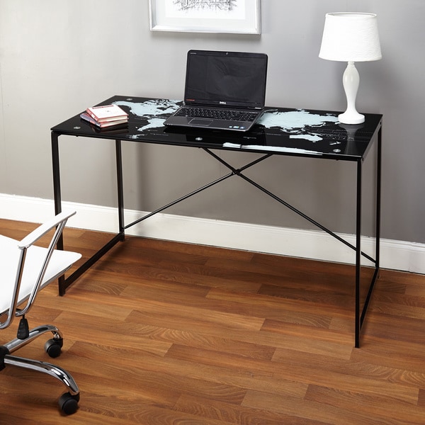 Simple Living World Map Black Desk Free Shipping Today