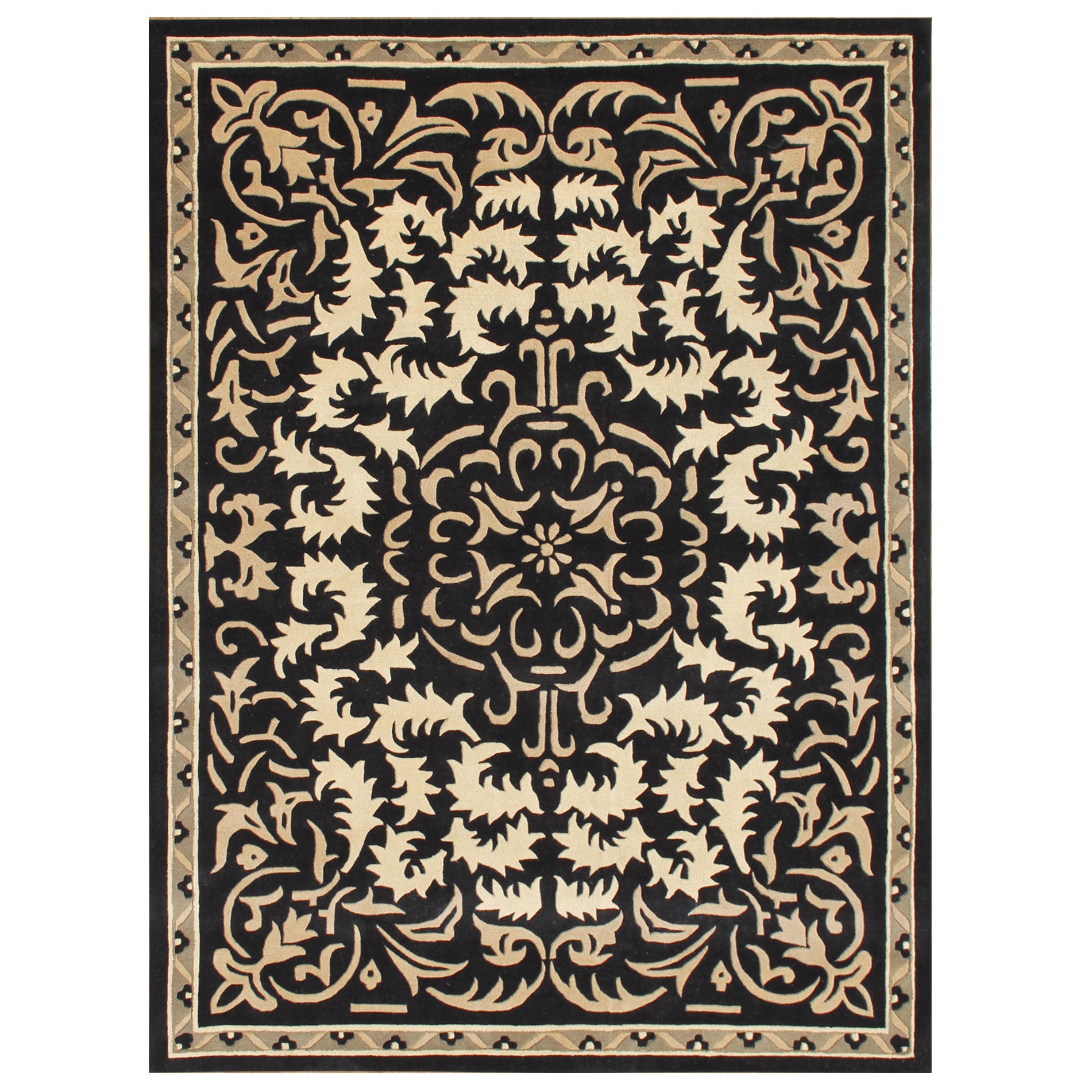 Handmade Alliyah Black Medallion New Zealand Blend Wool Rug (9 X 12)