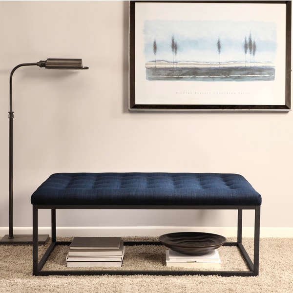 Renate Navy Linen Coffee Table Ottoman - Free Shipping 