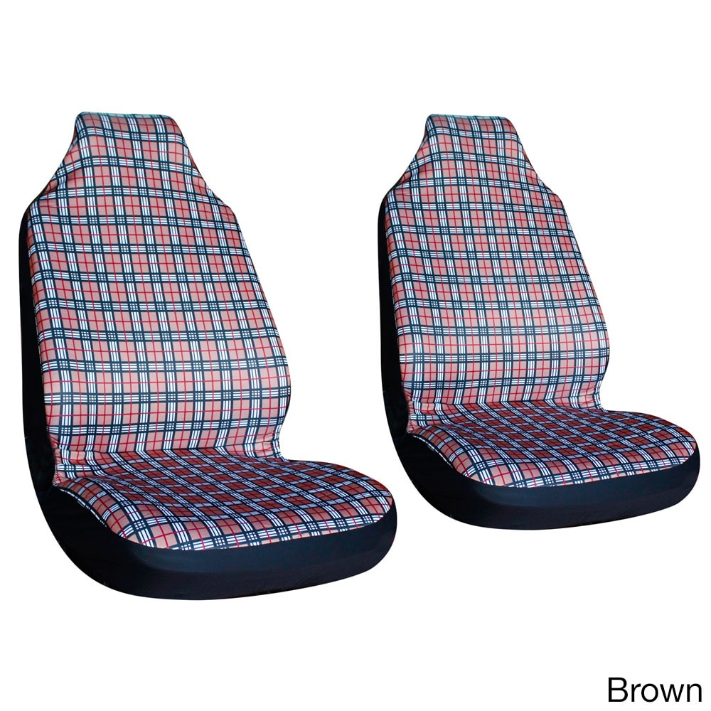 Oxgord Plaid Checkered High back Front Chair Seat Covers (set Of 2)