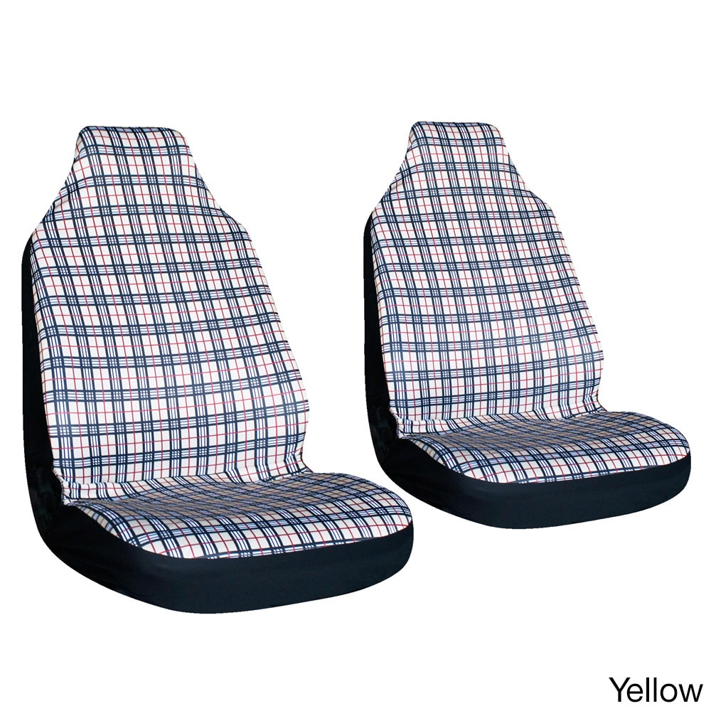 Oxgord Plaid Checkered High back Front Chair Seat Covers (set Of 2)