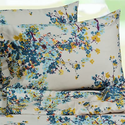 Tribeca Living Casablanca Floral Printed Deep Pocket Bed Sheet Set