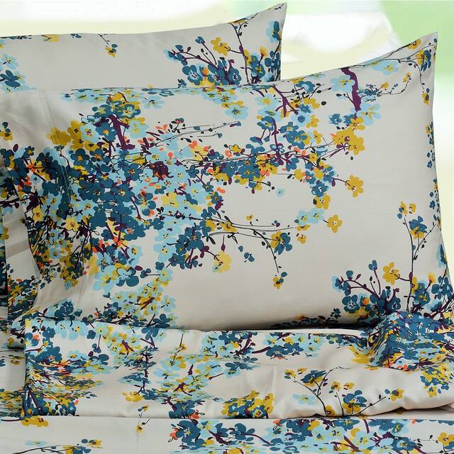 Tribeca Living Casablanca Floral Printed Deep Pocket Bed Sheet Set - King