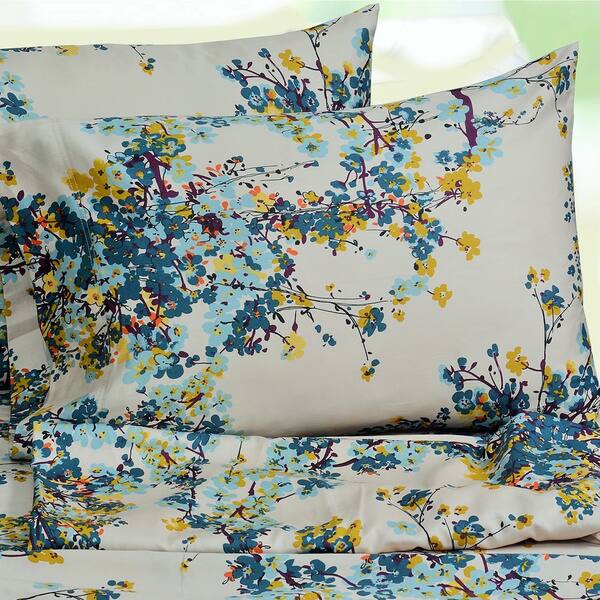 slide 2 of 3, Tribeca Living Casablanca Floral Printed Deep Pocket Bed Sheet Set Cal King