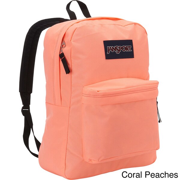 peach colored jansport backpack