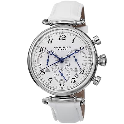 Akribos XXIV Women's Chronograph Leather Silver-Tone Strap Watch