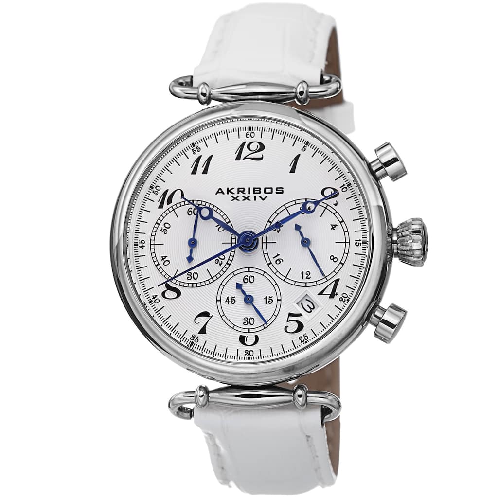 Akribos XXIV Women's Chronograph Leather Silver-Tone Strap Watch