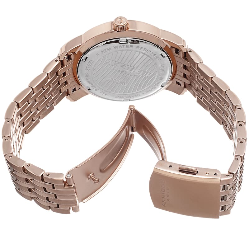 Akribos XXIV Women's Multifunction Diamond-Dial Stainless Steel Rose-Tone Bracelet Watch