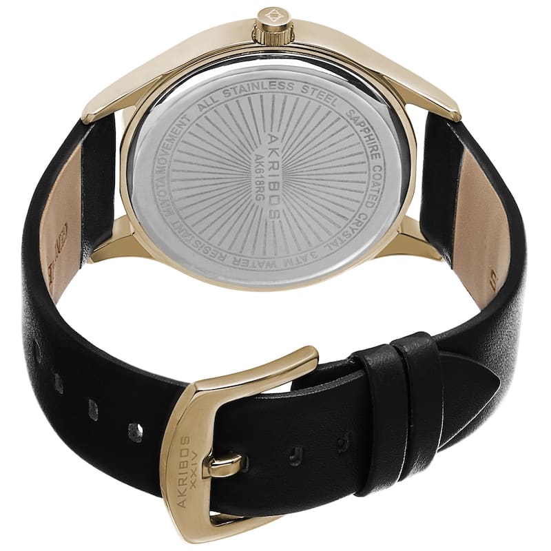 Akribos XXIV Classic Men's Sunray Dial Leather Gold-Tone Strap Watch