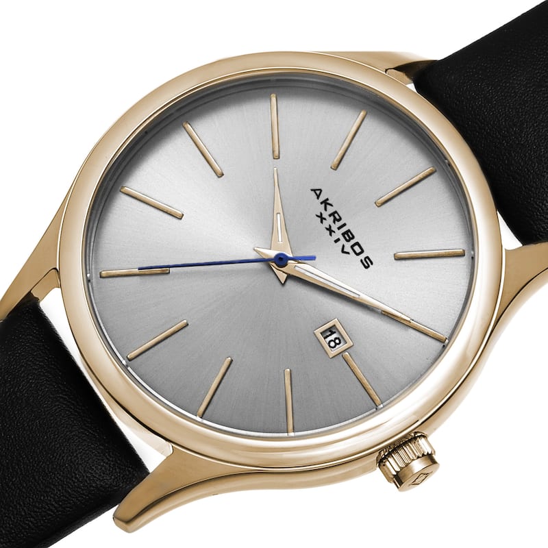 Akribos XXIV Classic Men's Sunray Dial Leather Gold-Tone Strap Watch