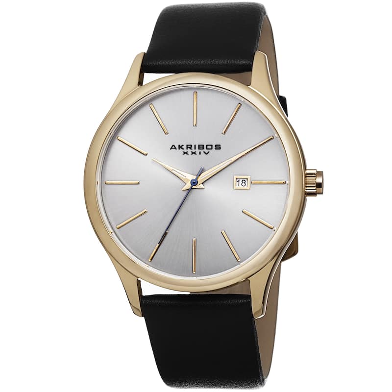 Akribos XXIV Classic Men's Sunray Dial Leather Gold-Tone Strap Watch - Gold-tone