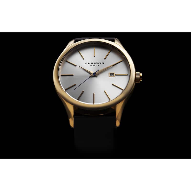 Akribos XXIV Classic Men's Sunray Dial Leather Gold-Tone Strap Watch