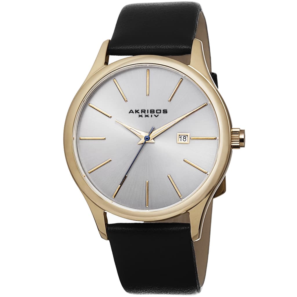 Akribos XXIV Classic Men's Sunray Dial Leather Gold-Tone Strap Watch