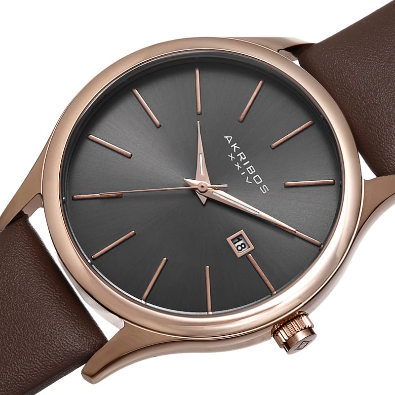 Akribos XXIV Classic Men's Sunray Dial Watch with Leather Strap