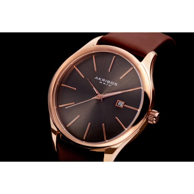 Akribos XXIV Classic Men's Sunray Dial Watch with Leather Strap