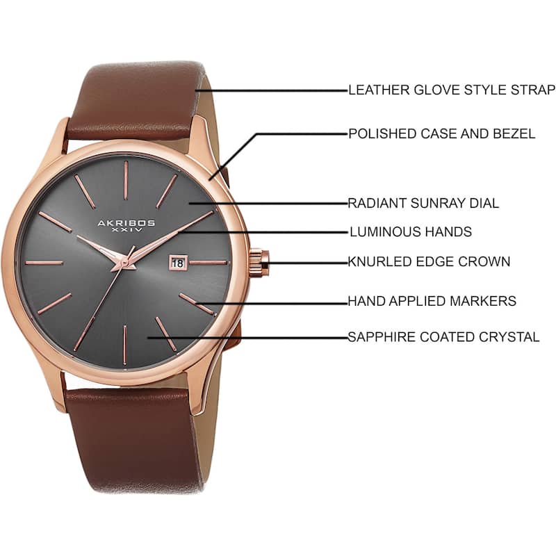 Akribos XXIV Classic Men's Sunray Dial Watch with Leather Strap
