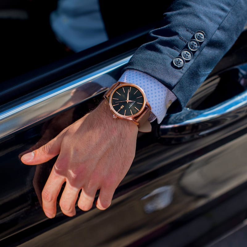 Akribos XXIV Classic Men's Sunray Dial Watch with Leather Strap