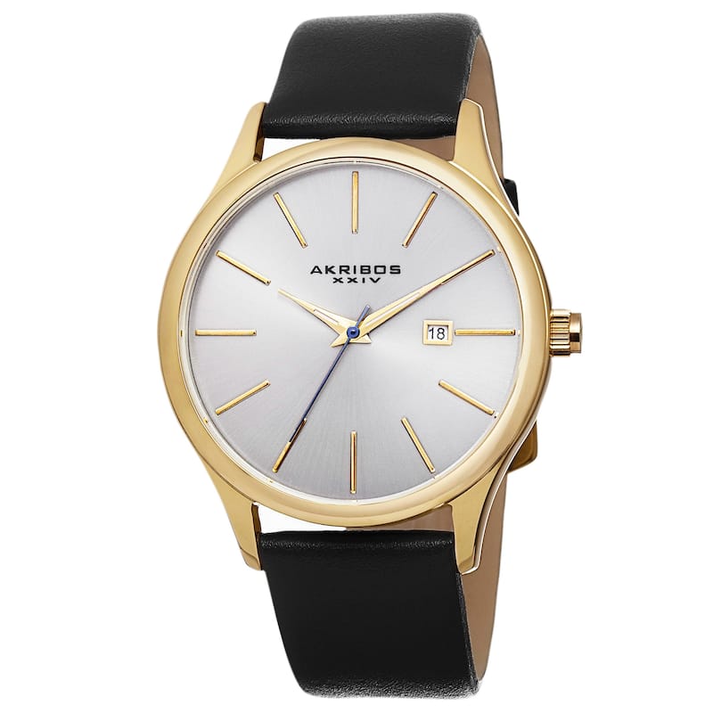 Akribos XXIV Classic Men's Sunray Dial Watch with Leather Strap - black & gold-tone