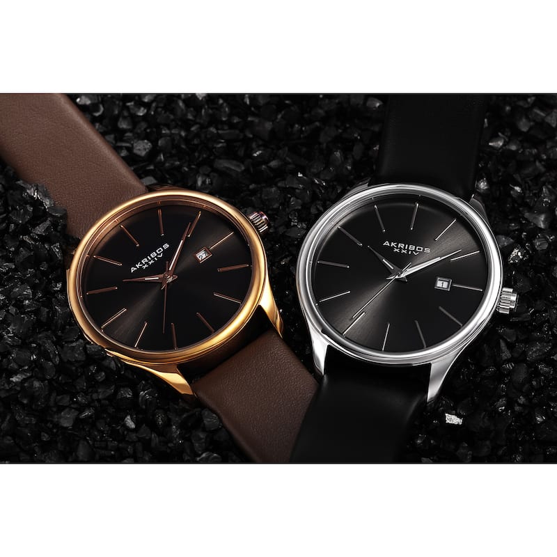 Akribos XXIV Classic Men's Sunray Dial Watch with Leather Strap