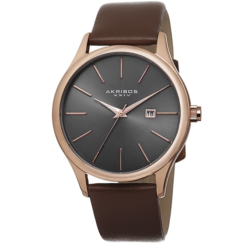 Akribos XXIV Classic Men's Sunray Dial Watch with Leather Strap