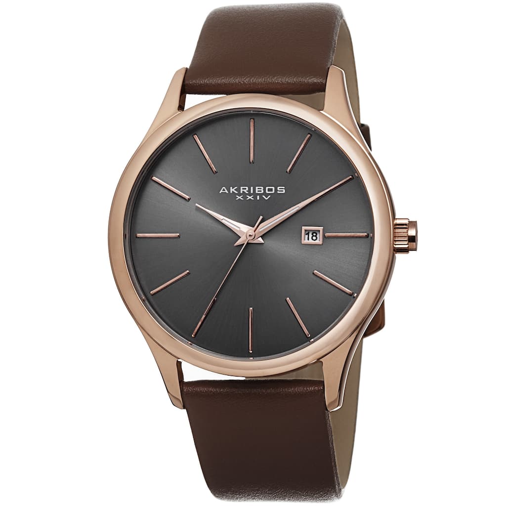 Akribos XXIV Classic Men's Sunray Dial Watch with Leather Strap