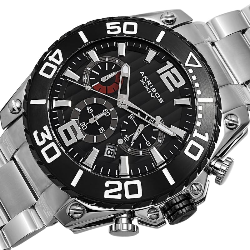 Akribos XXIV Men's Date Chronograph Stainless Steel Black Bracelet Watch