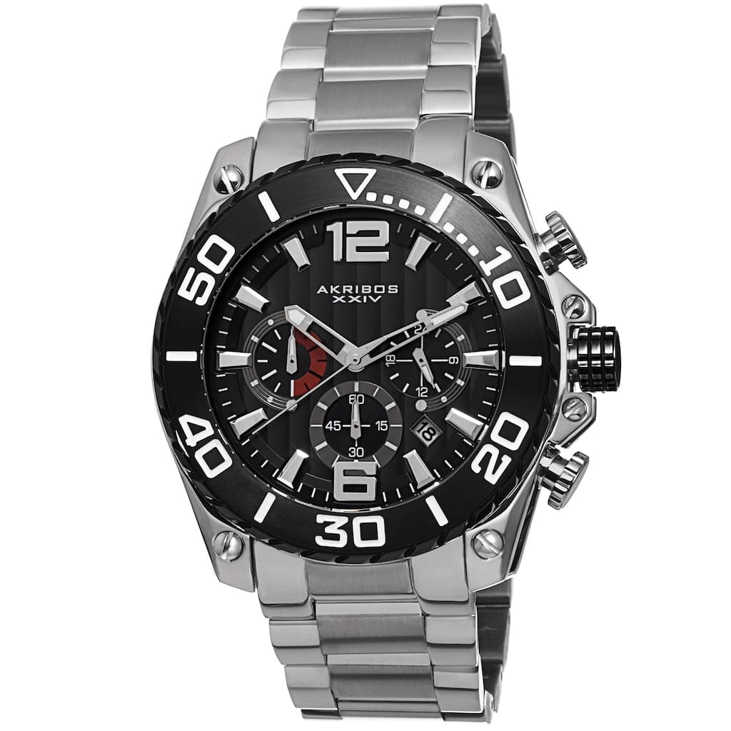 Akribos XXIV Men's Date Chronograph Stainless Steel Black Bracelet Watch