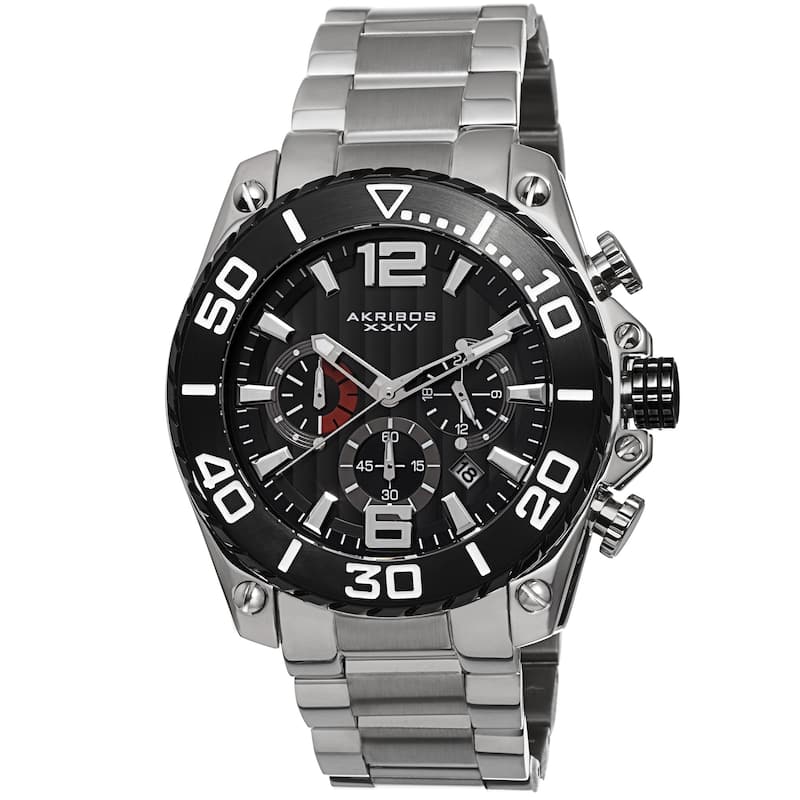 Akribos XXIV Men's Date Chronograph Stainless Steel Black Bracelet Watch