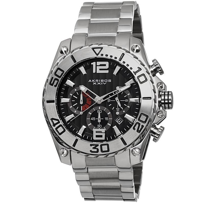Akribos XXIV Men's Date Chronograph Stainless Steel Silver-Tone Bracelet Watch