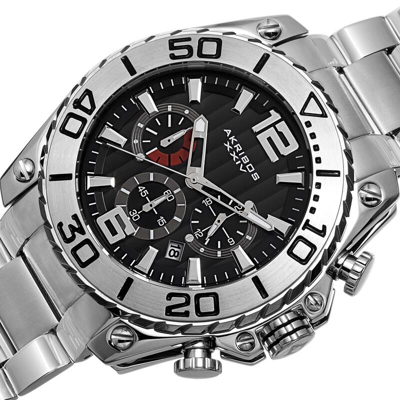 Akribos XXIV Men's Date Chronograph Stainless Steel Silver-Tone Bracelet Watch