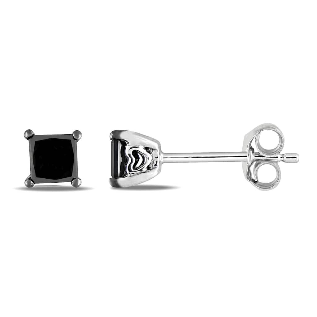 Miadora Sterling Silver 1/2ct TDW Black Diamond Princess Stud Earrings