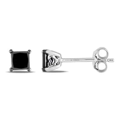 Miadora Sterling Silver 1/2ct TDW Black Diamond Princess Stud Earrings