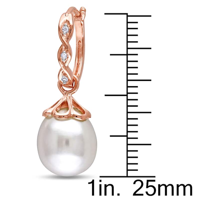 Miadora 10k Rose Gold Cultured Freshwater Pearl and Diamond Accent Dangle Earrings (9-9.5 mm)