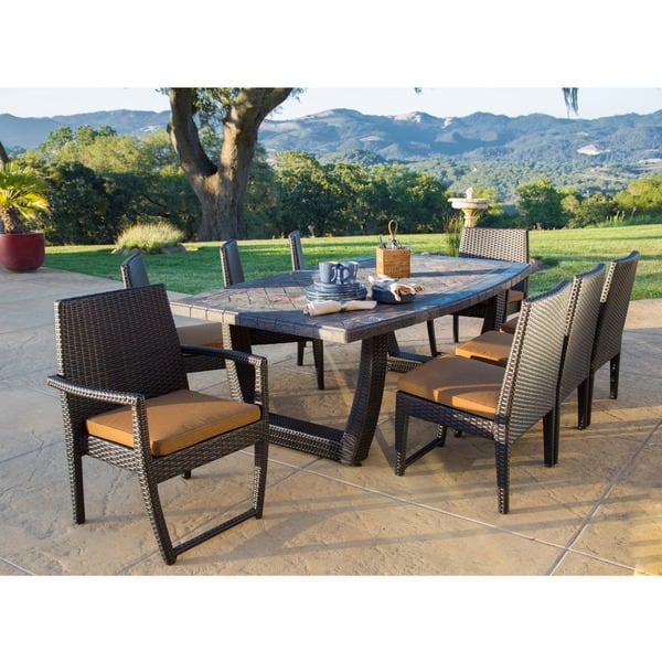 Corvus Batavia 9 Piece Slate Stone Top Patio Dining Set With Corvus Batavia 9 Piece Slate Stone