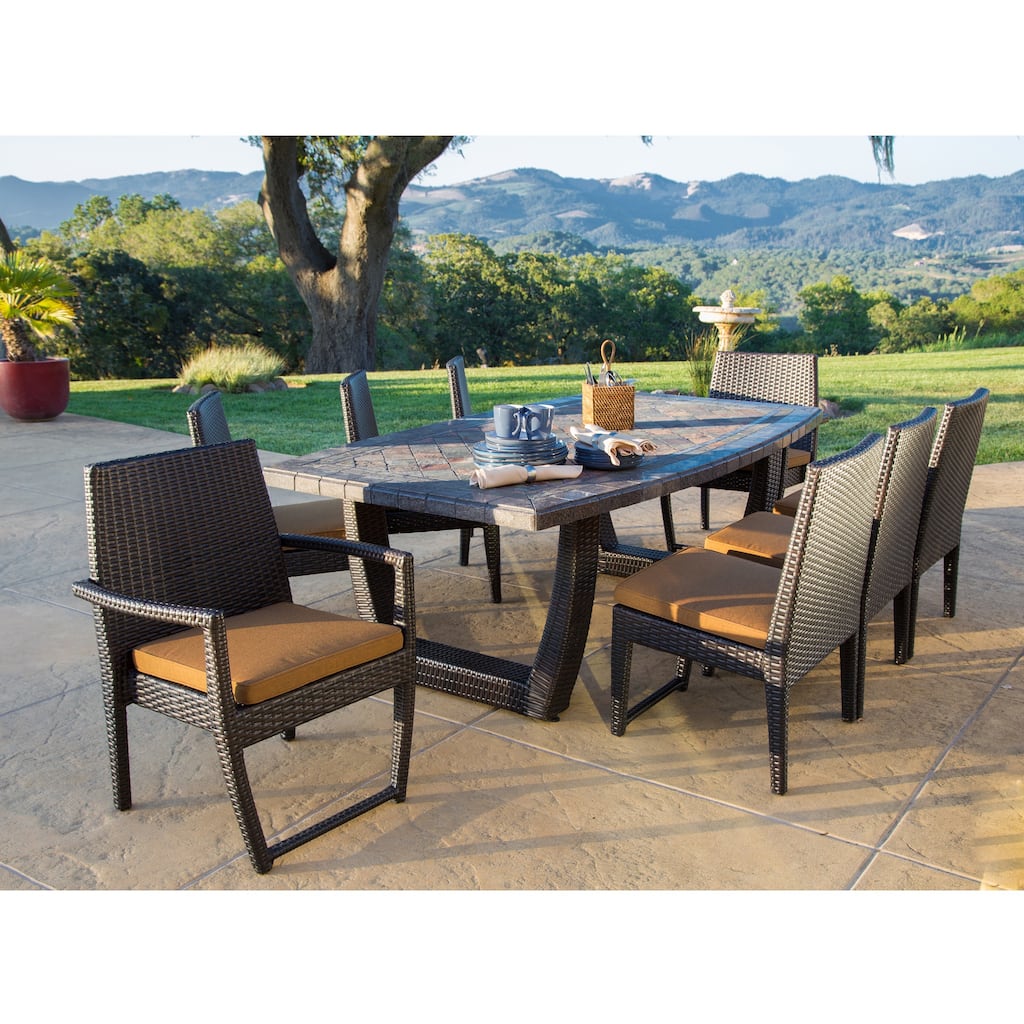 Corvus Batavia 9-piece Slate Stone Top Patio Dining Set with Sunbrella Pads