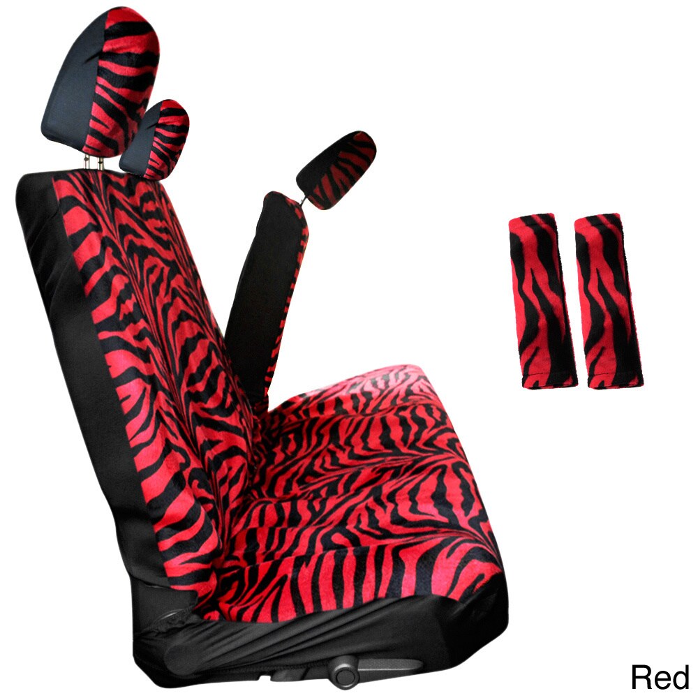New Safari Red Zebra Print Car Truck Front Bucket Seat Covers Set