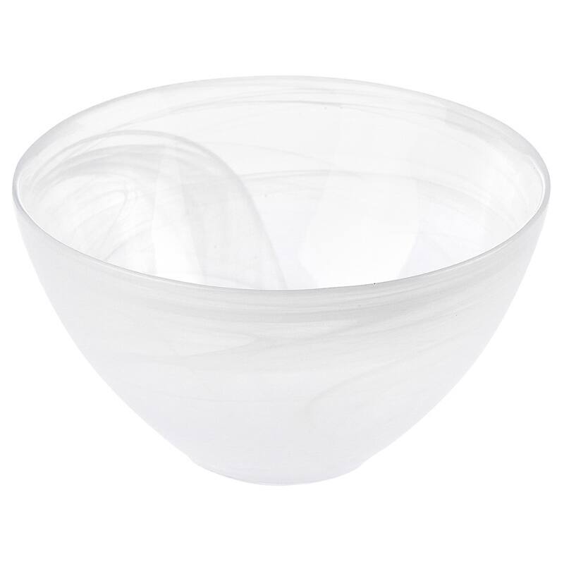 Mouth-blown 12-inch White/ Clear Glass Bowl