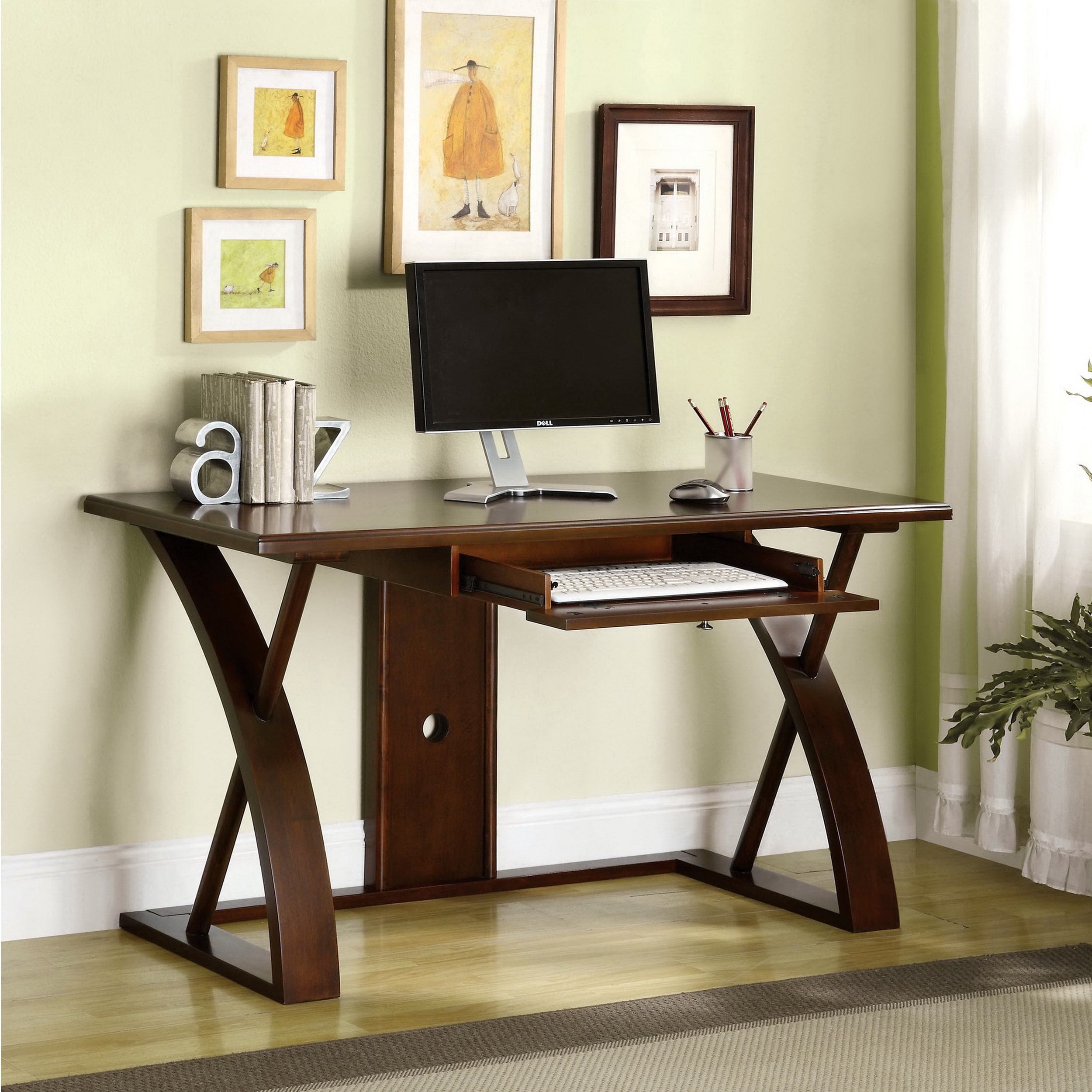 Furniture Of America Sirwa Modern Keyboard Tray Cherry Finish Desk