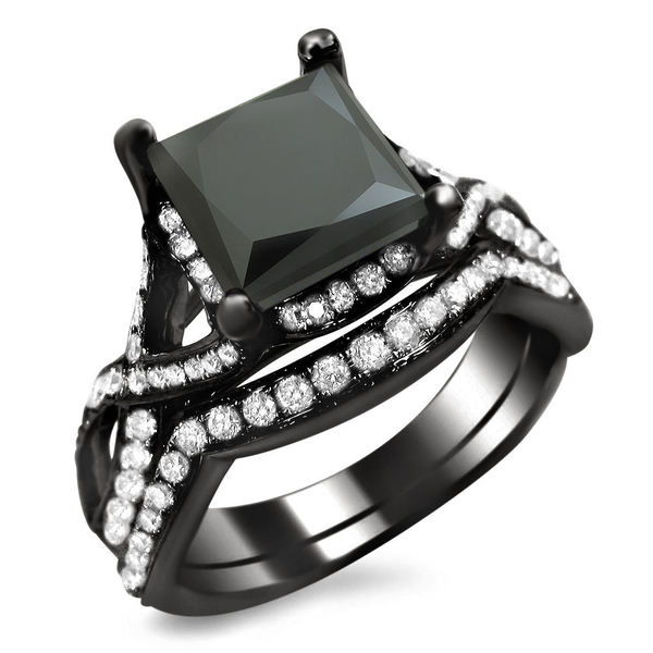 Shop Noori 18k Black Gold 2 3/4ct TDW Black Princess-cut Diamond Bridal ...