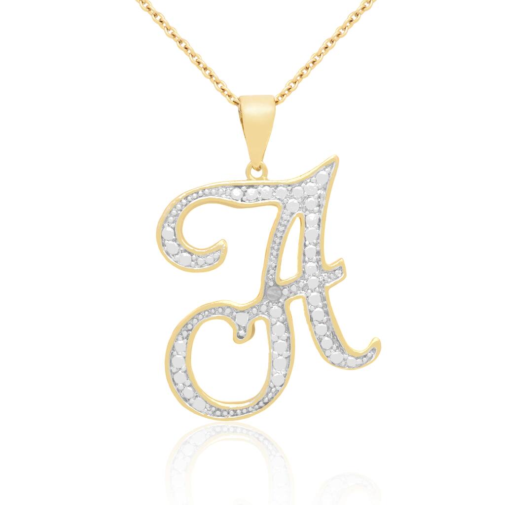 14k Gold Overlay Diamond Accent Initial Pendant Necklace