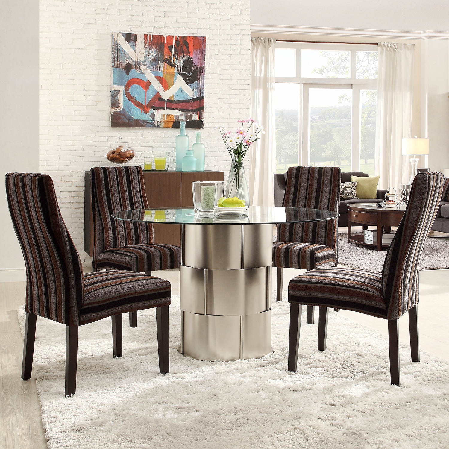 Inspire Q Inspire Q Elbridge 5 piece Woven Drum Dark Tonal Stripe Dining Table Black Size 5 Piece Sets