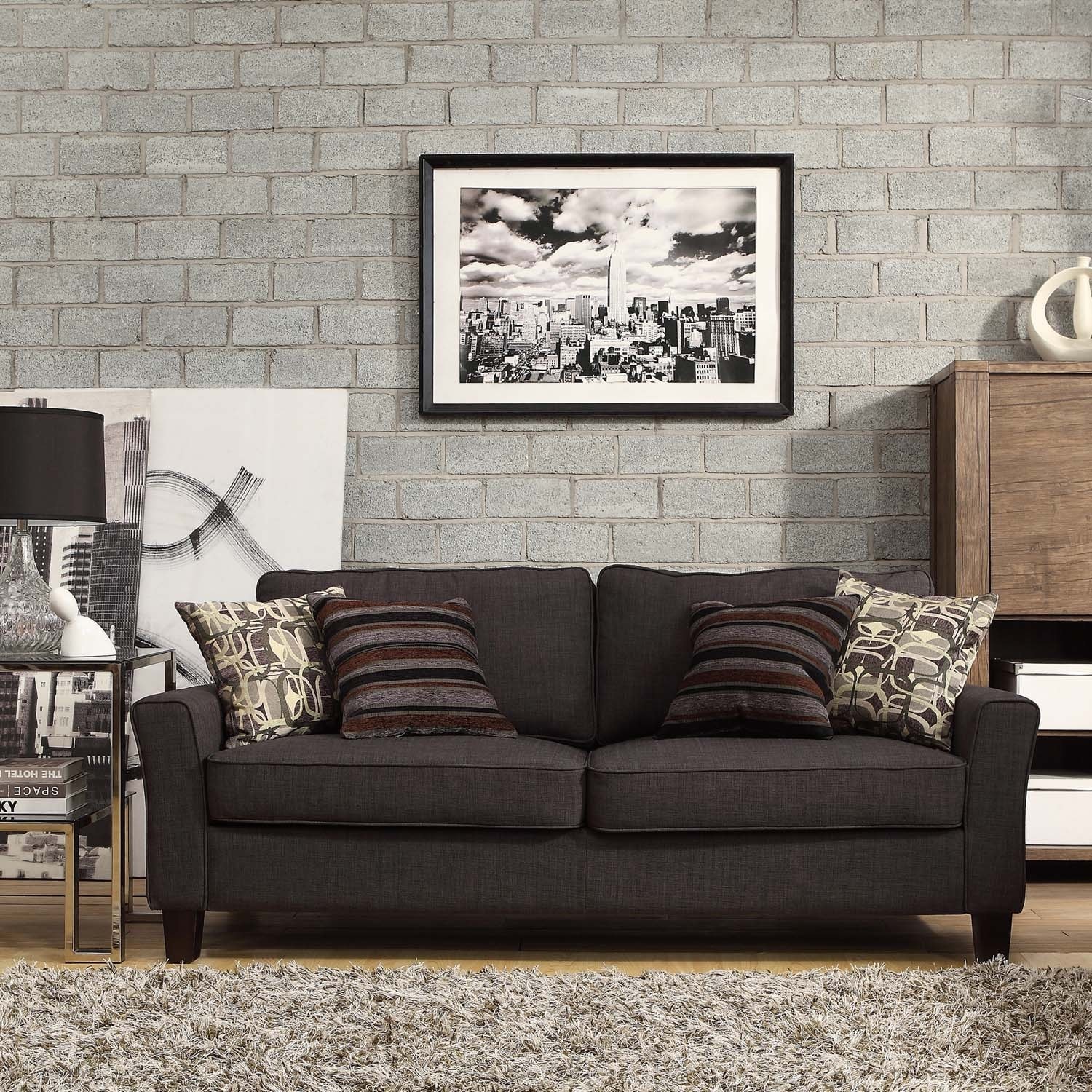 Inspire Q Fullerton Dark Grey Linen Flared Track Arm Sofa