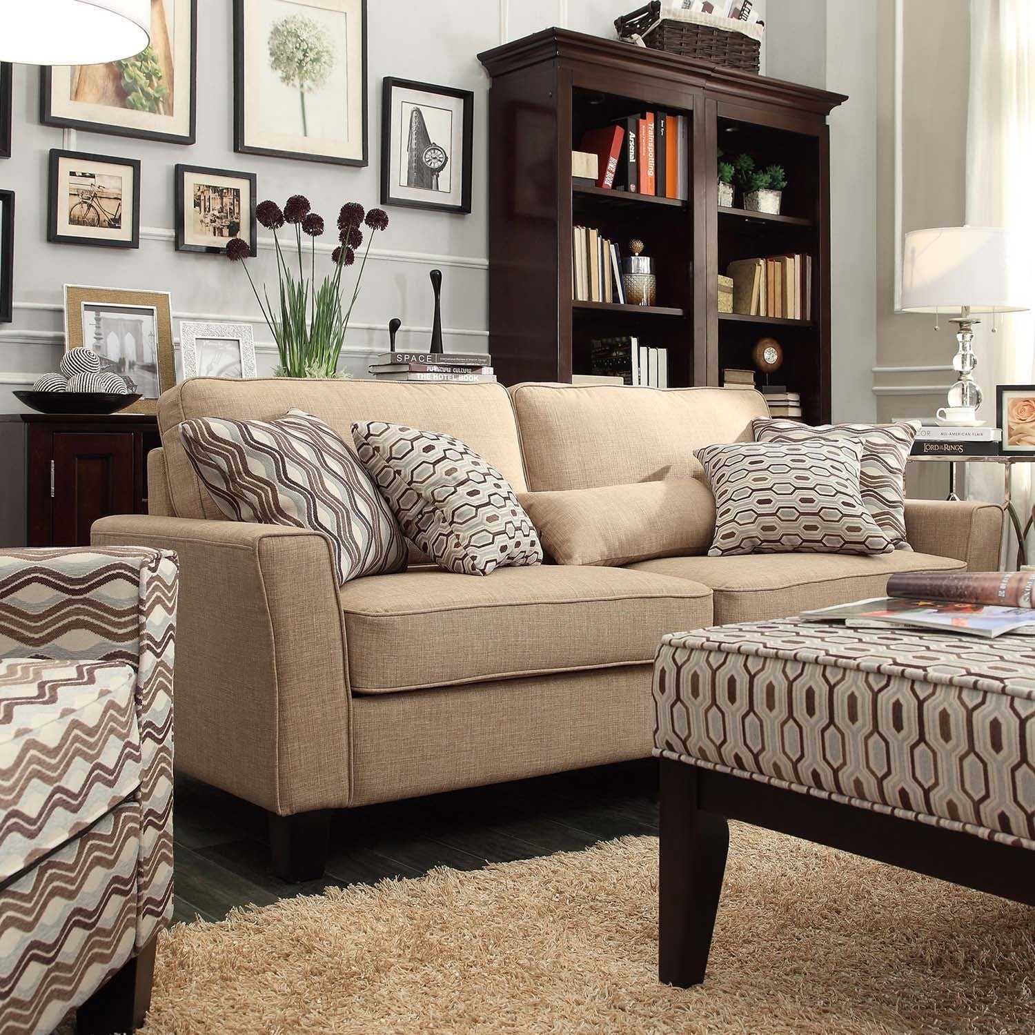 Inspire Q Lorimer Light Brown Fabric Upholstered Track arm Sofa