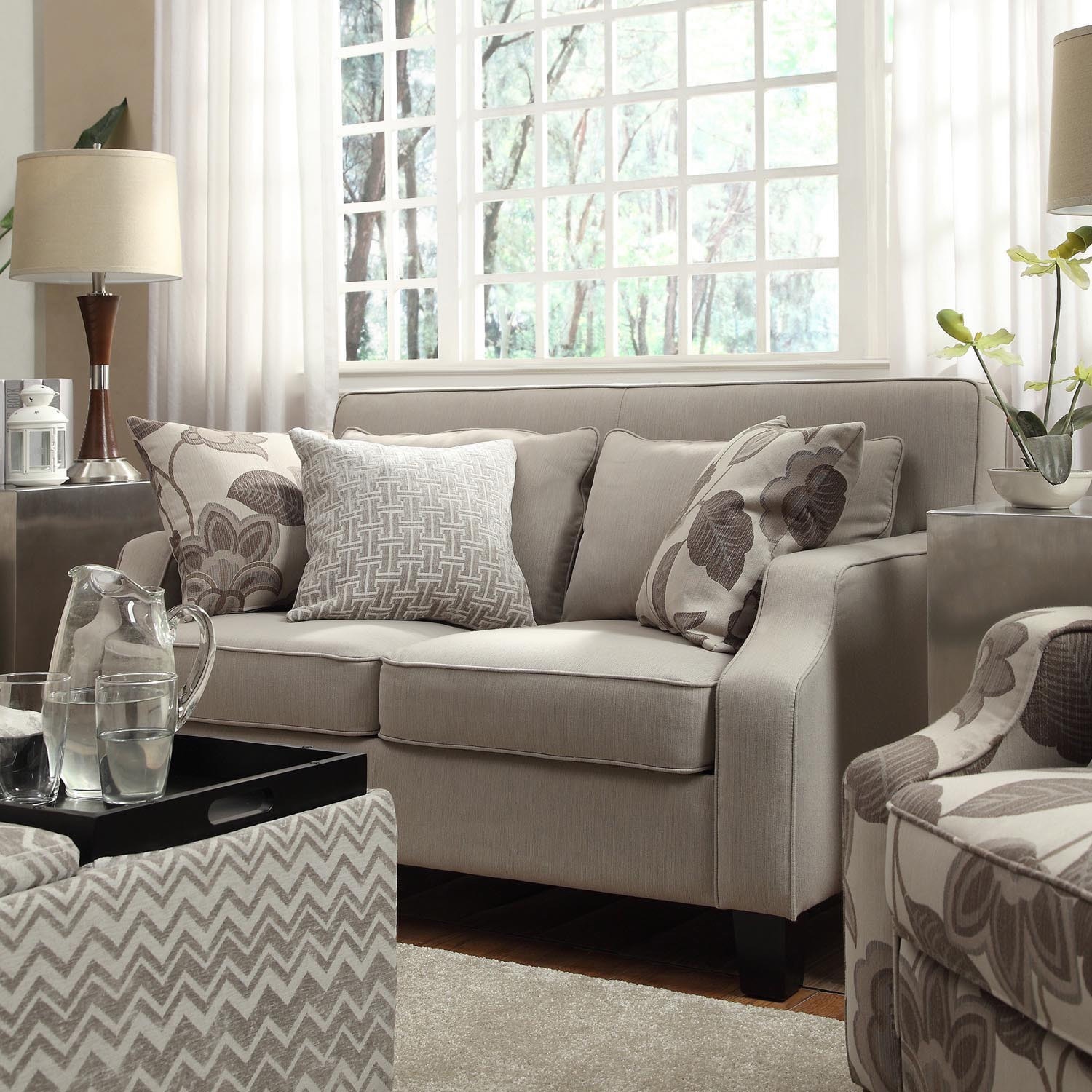 Inspire Q Broadway Grey Fabric Sloped Track Loveseat