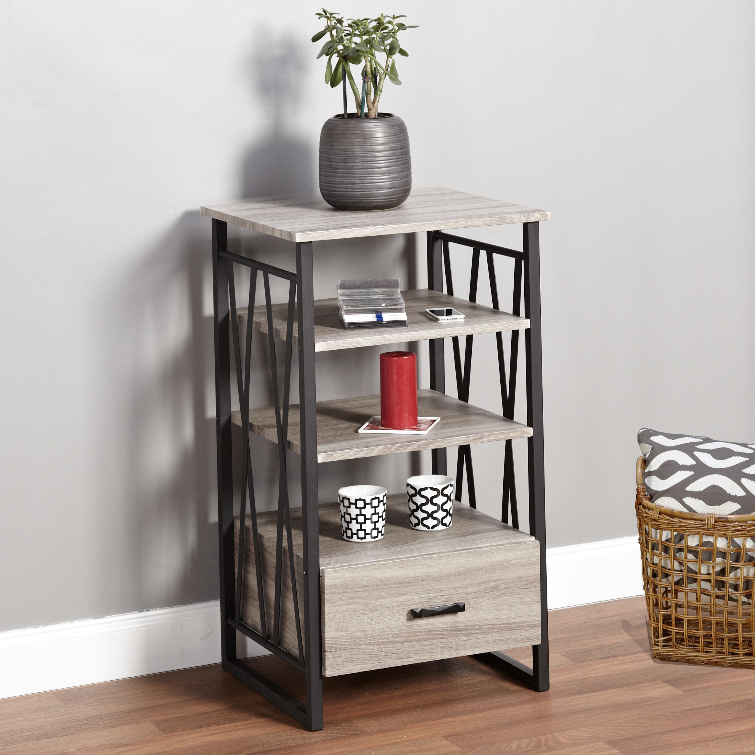 Seneca Xx 3 shelf Grey/ Black Pier With Drawer