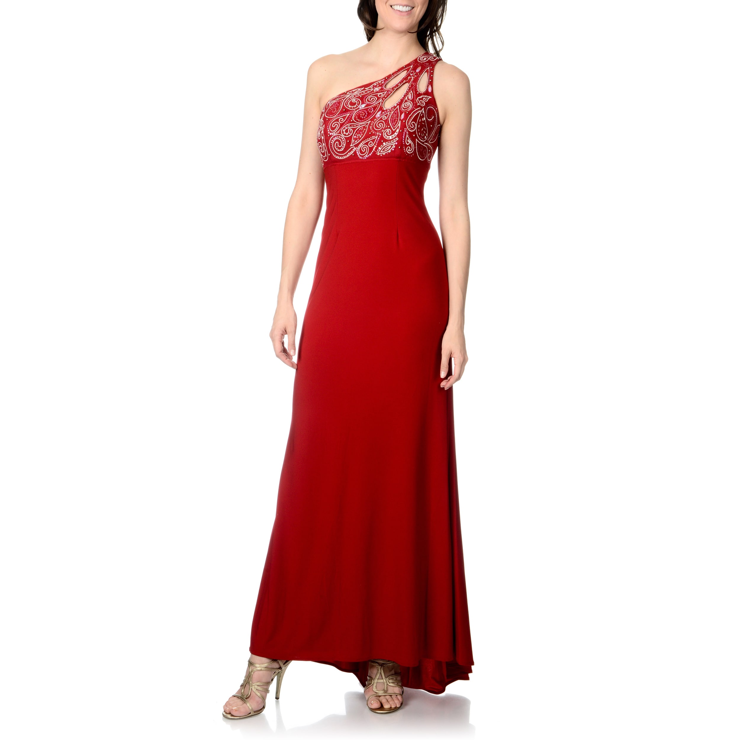 one shoulder beaded gown