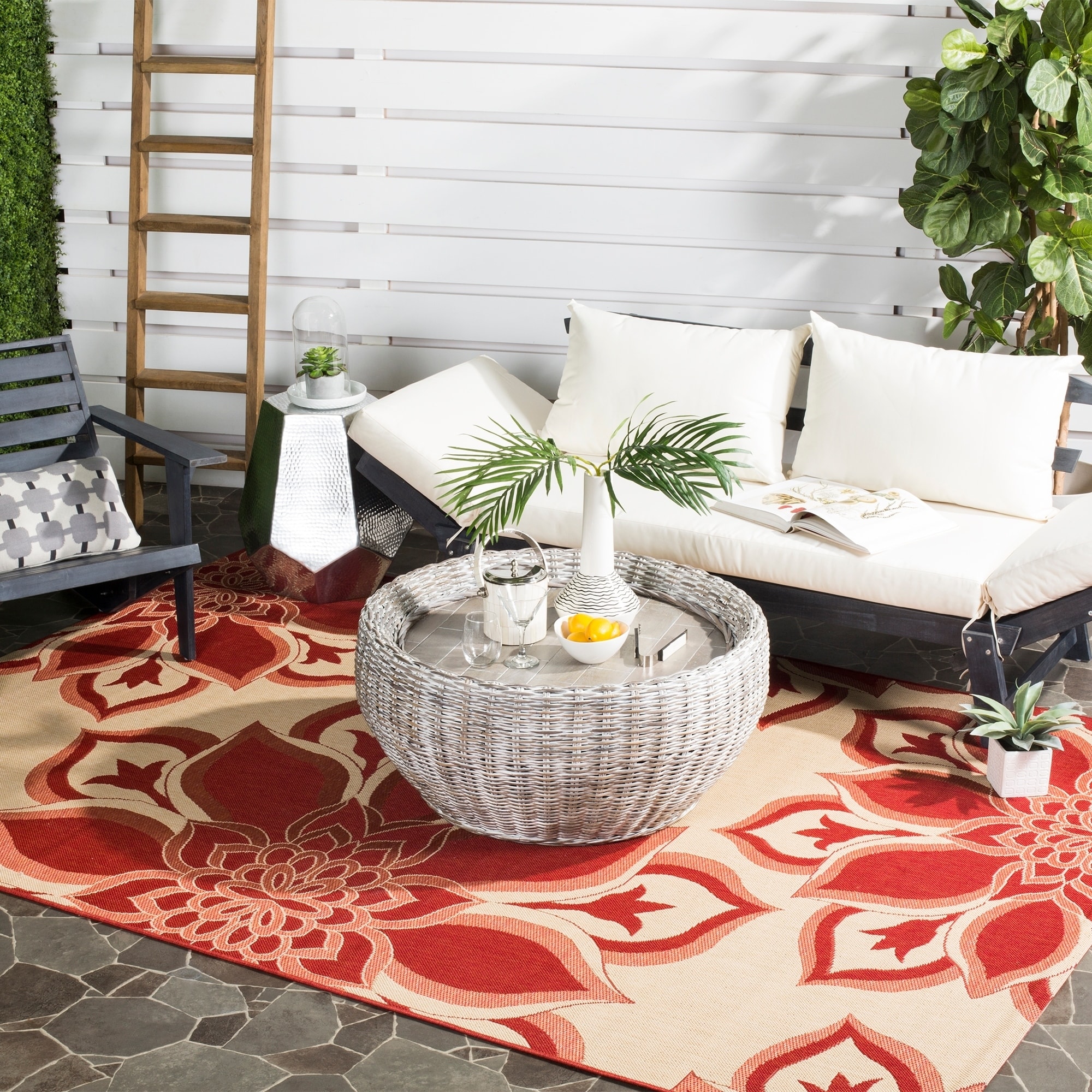 Safavieh Indoor/ Outdoor Courtyard Creme/ Red Rug (710 X 10)