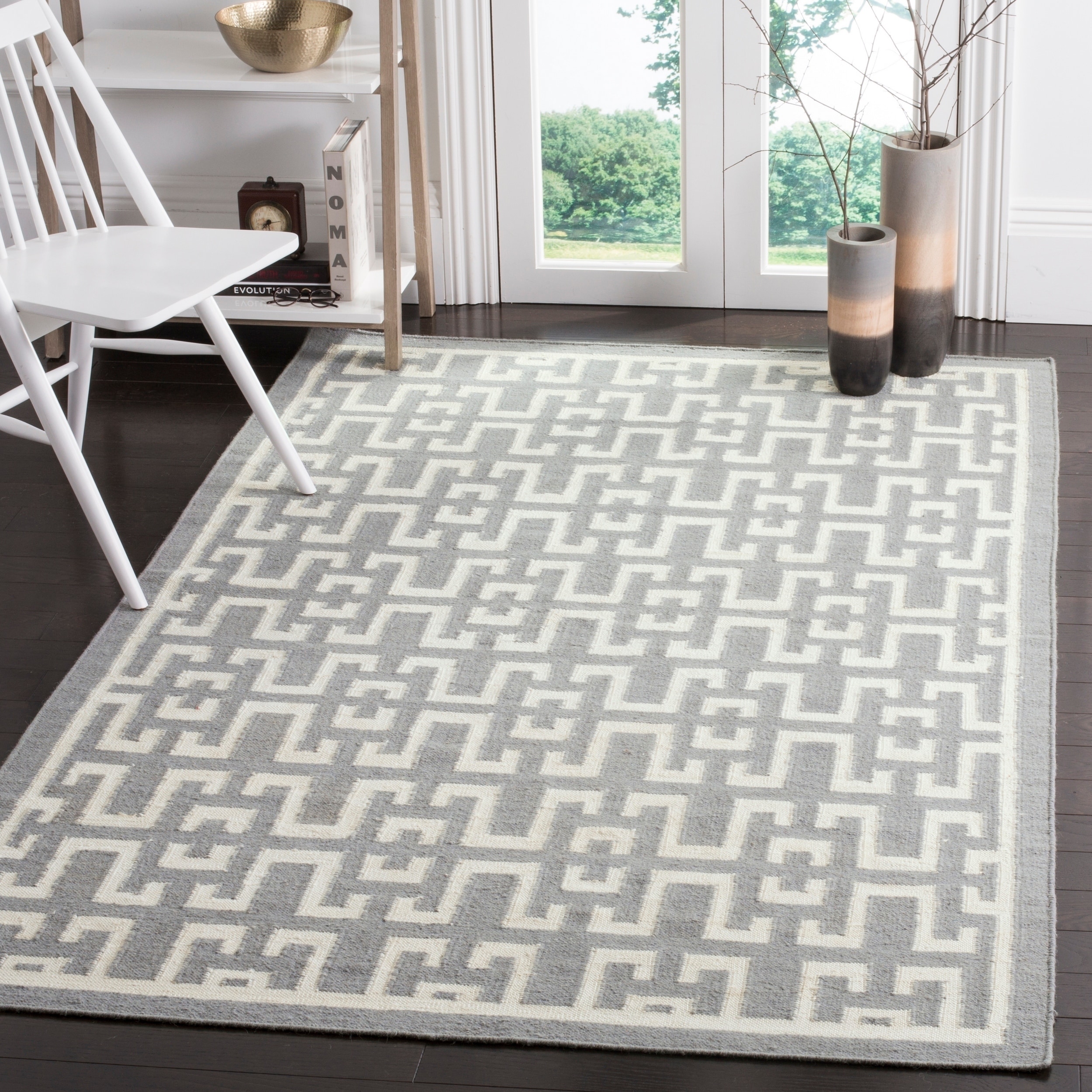 Safavieh Hand woven Moroccan Dhurries Soft Grey/ Ivory Wool Rug (9 X 12)