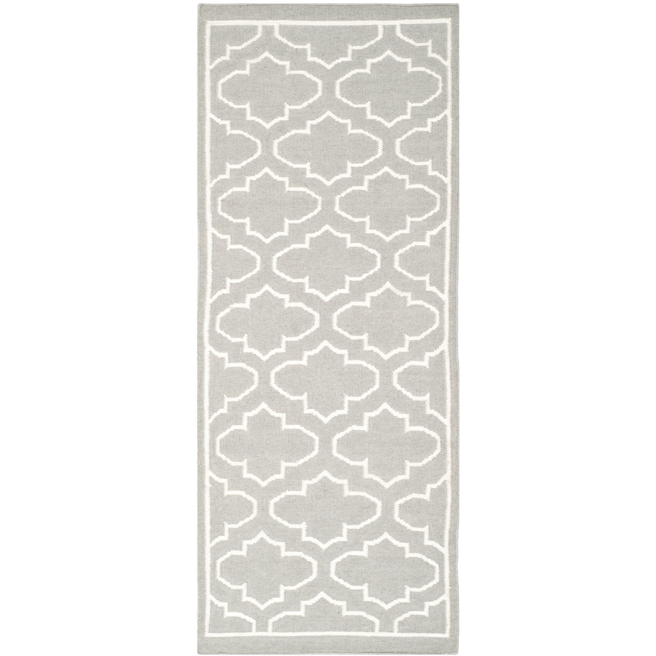 Safavieh Hand woven Moroccan Dhurries Grey/ Ivory Wool Rug (26 X 9)